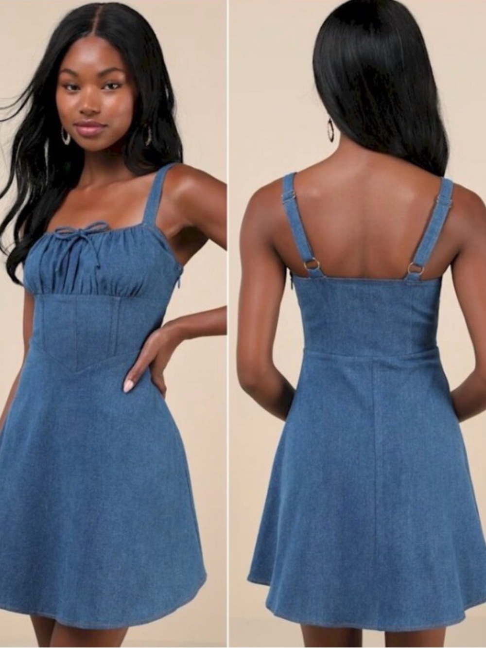 Lulus Considered Charisma Blue Chambray Bustier Mini Dress Size Medium New - Picture 3 of 6